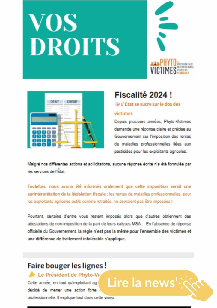 Fiscalité première victoire pour l'association Phyto-Victimes